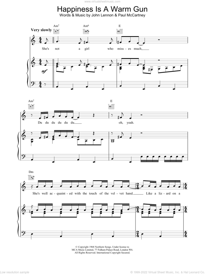 Happiness Is A Warm Gun sheet music for voice, piano or guitar by The Beatles, intermediate skill level