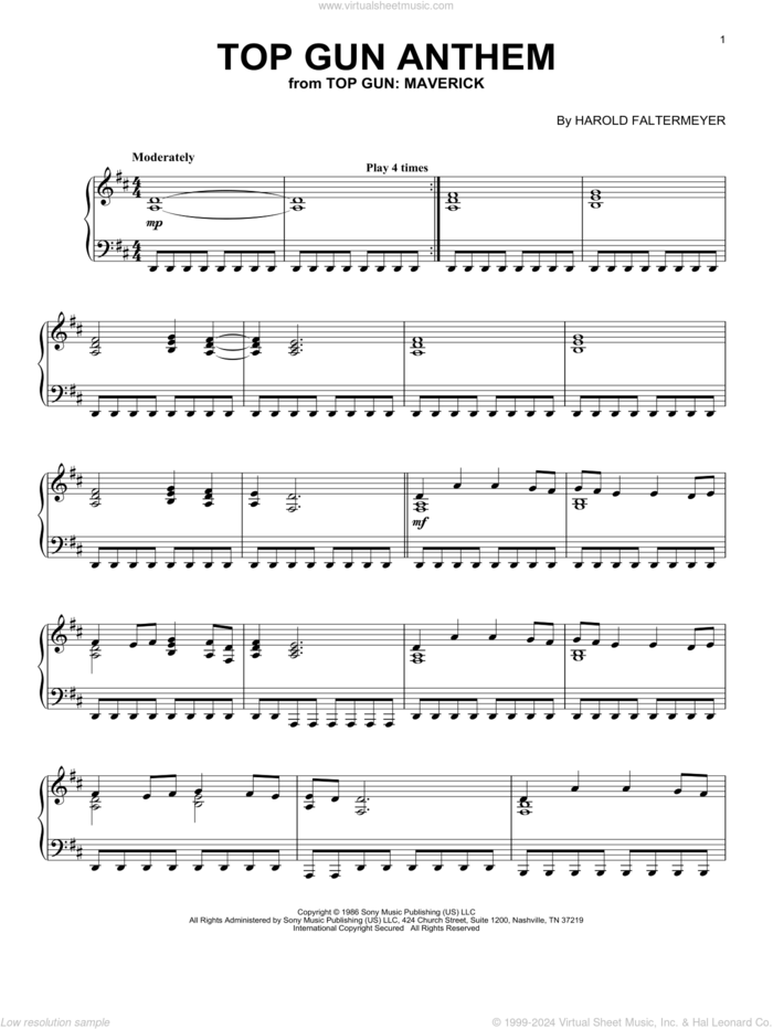 Top Gun Anthem (from Top Gun: Maverick) sheet music for piano solo by Harold Faltermeyer, intermediate skill level