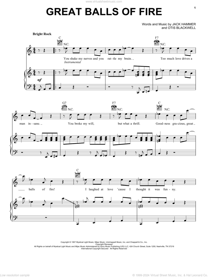 Great Balls Of Fire (from Top Gun: Maverick) sheet music for voice, piano or guitar by Jerry Lee Lewis, Jack Hammer and Otis Blackwell, intermediate skill level