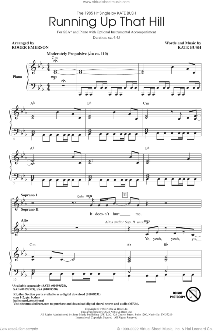 Running Up That Hill (arr. Roger Emerson) sheet music for choir (SSA: soprano, alto) by Kate Bush and Roger Emerson, intermediate skill level