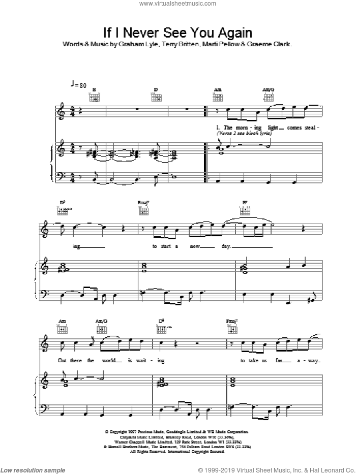 If I Never See You Again sheet music for voice, piano or guitar by Wet Wet Wet, intermediate skill level