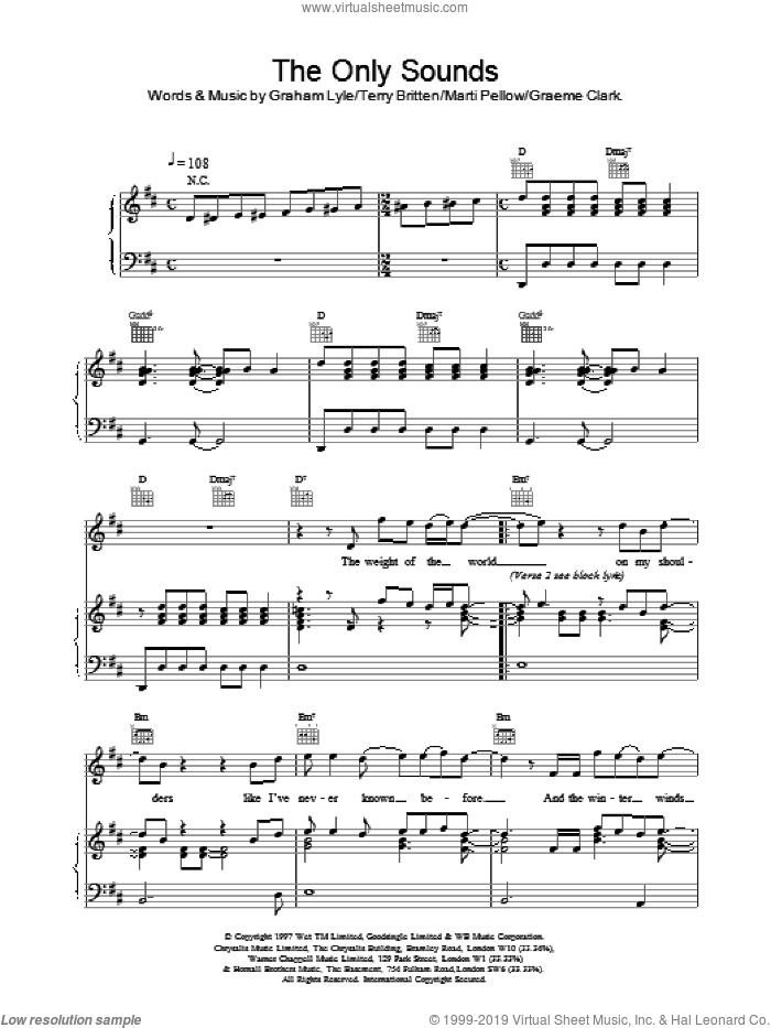 The Only Sounds sheet music for voice, piano or guitar by Wet Wet Wet, intermediate skill level