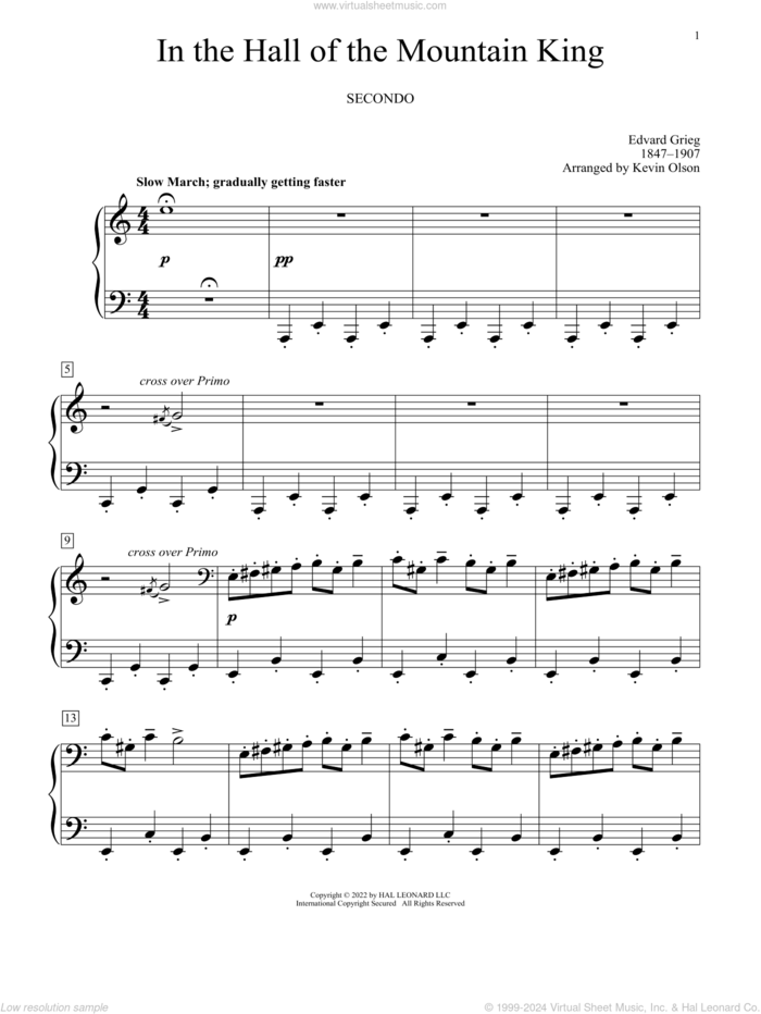 In The Hall Of The Mountain King (arr. Kevin Olson) sheet music for piano four hands by Edvard Grieg and Kevin Olson, classical score, intermediate skill level