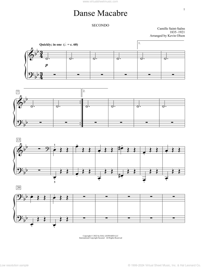 Danse Macabre (arr. Kevin Olson) sheet music for piano four hands by Camille Saint-Saens and Kevin Olson, classical score, intermediate skill level