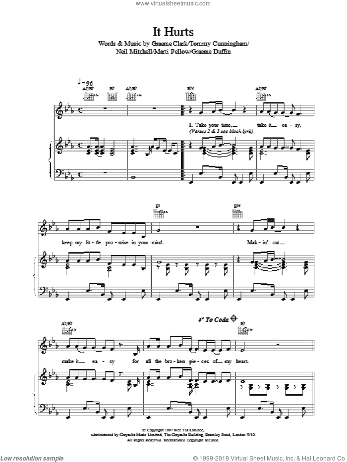 It Hurts sheet music for voice, piano or guitar by Wet Wet Wet, intermediate skill level