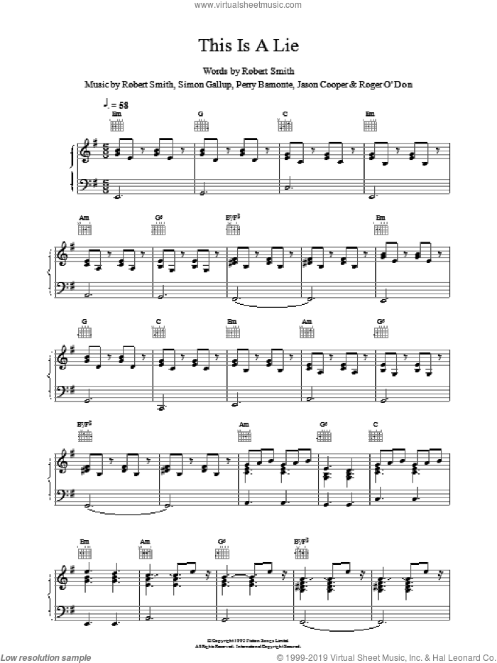 This Is A Lie sheet music for voice, piano or guitar by The Cure, intermediate skill level