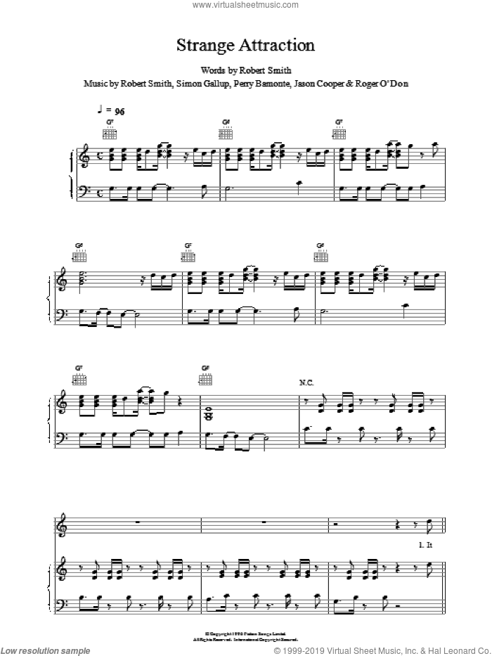 Strange Attraction sheet music for voice, piano or guitar by The Cure, intermediate skill level