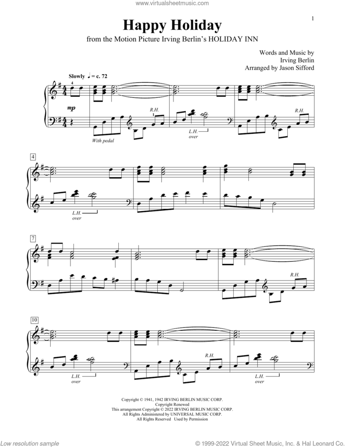 Happy Holiday (arr. Jason Sifford) sheet music for piano solo (elementary) by Irving Berlin and Jason Sifford, beginner piano (elementary)