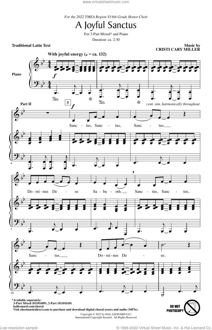 A Joyful Sanctus sheet music for choir (3-Part Mixed) by Cristi Cary Miller and Miscellaneous, intermediate skill level