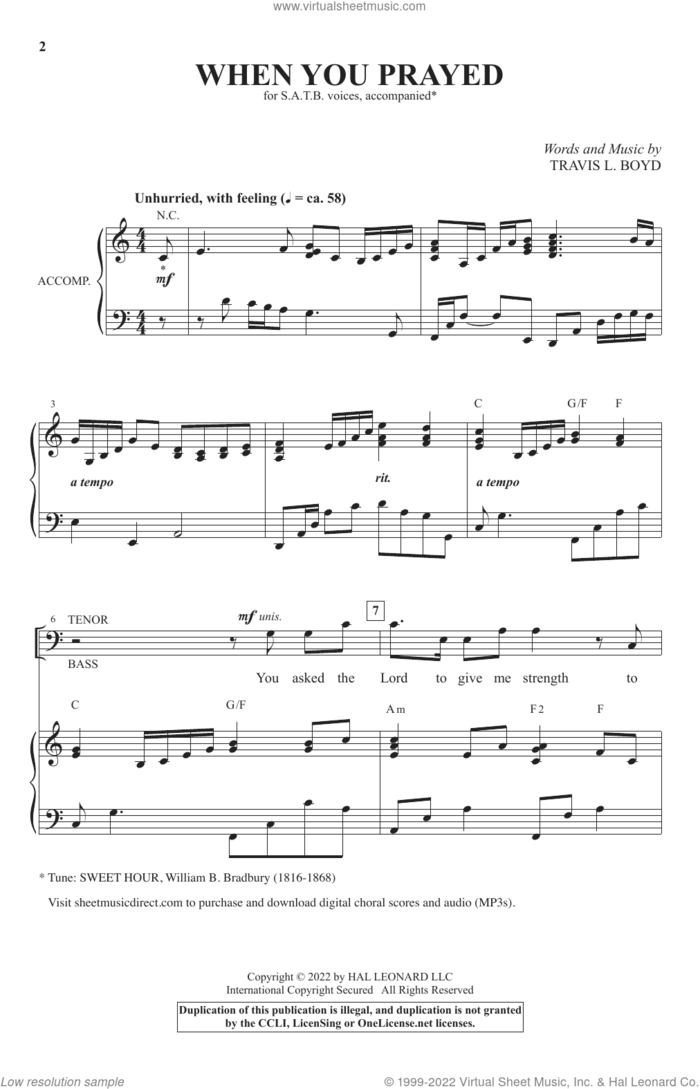 When You Prayed sheet music for choir (SATB: soprano, alto, tenor, bass) by Travis L. Boyd, intermediate skill level