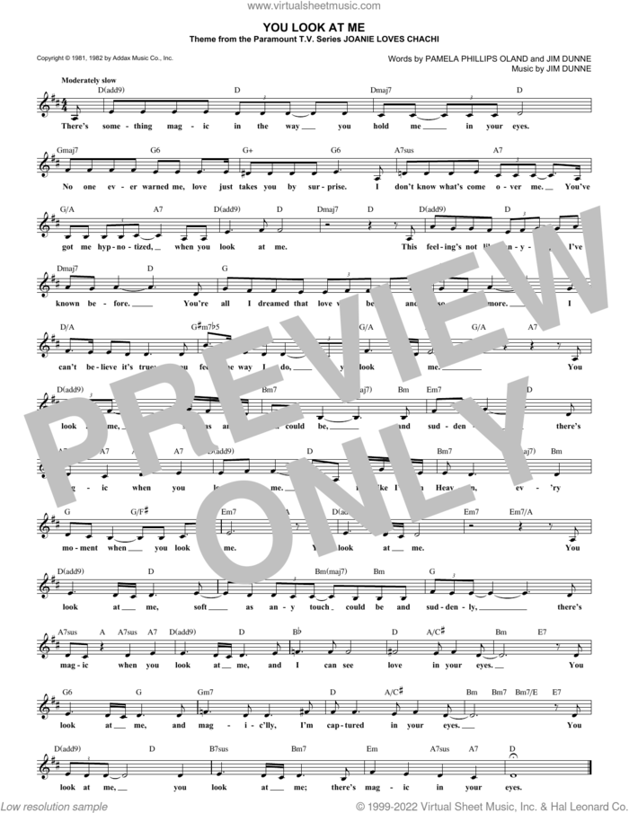 You Look At Me (from Joanie Loves Chachi) sheet music for voice and other instruments (fake book) by Jim Dunne and Pamela Phillips Oland, intermediate skill level