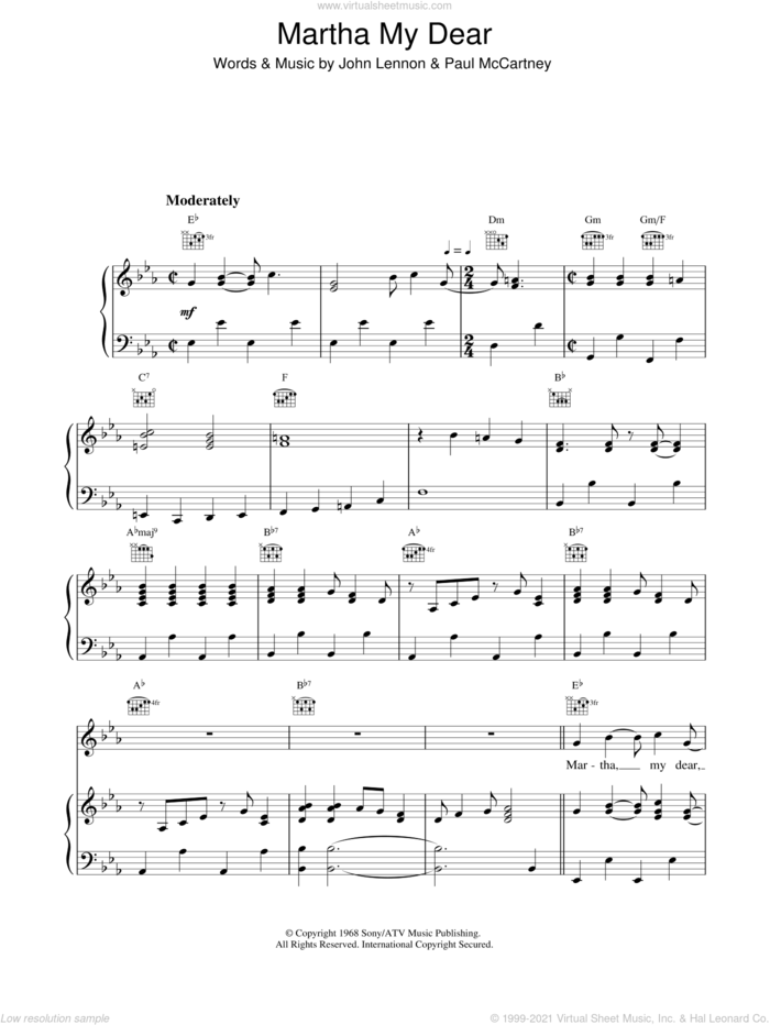 Martha My Dear sheet music for voice, piano or guitar by The Beatles, intermediate skill level
