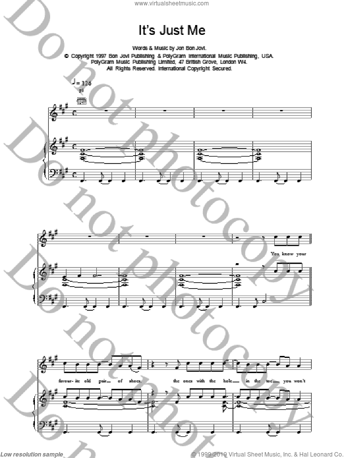 It's Just Me sheet music for voice, piano or guitar by Bon Jovi, intermediate skill level