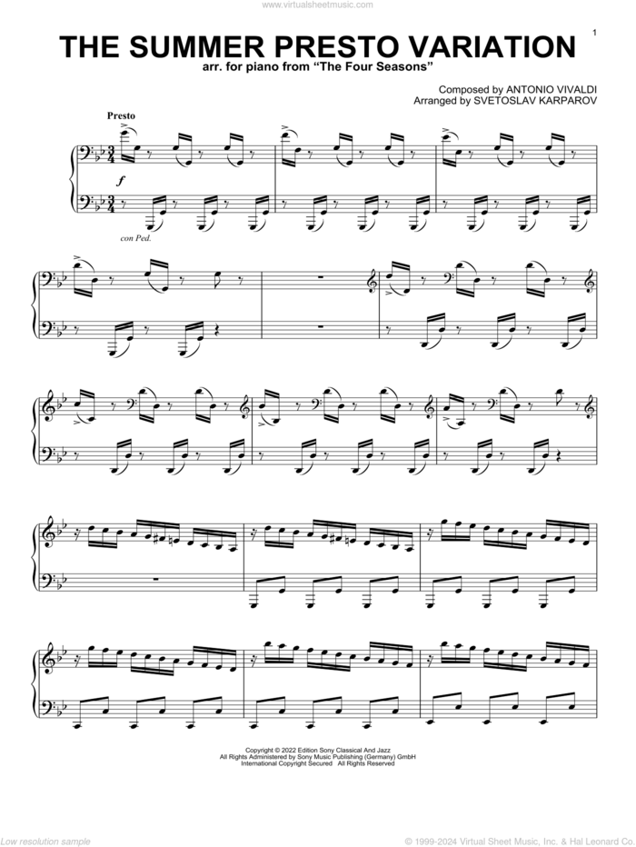 The Summer Presto Variation (as performed by Gabriele Bagnati) sheet music for piano solo by Antonio Vivaldi, Svetoslav Karparov and Gabriele Bagnati, classical score, intermediate skill level