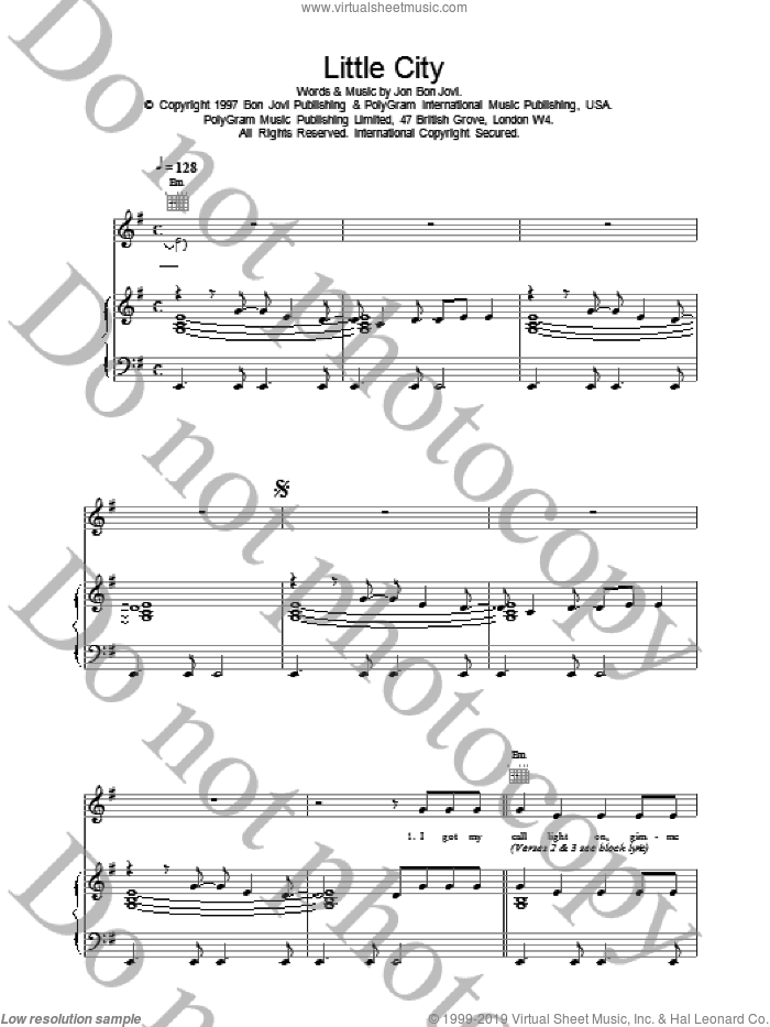 Little City sheet music for voice, piano or guitar by Bon Jovi, intermediate skill level