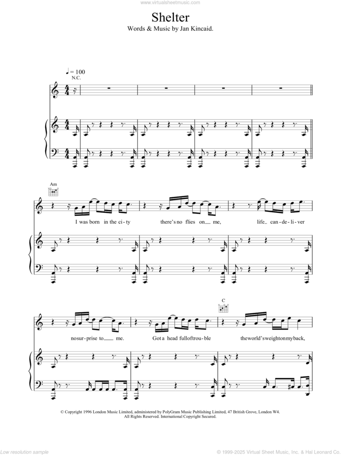 Shelter sheet music for voice, piano or guitar by Brand New Heavies, intermediate skill level