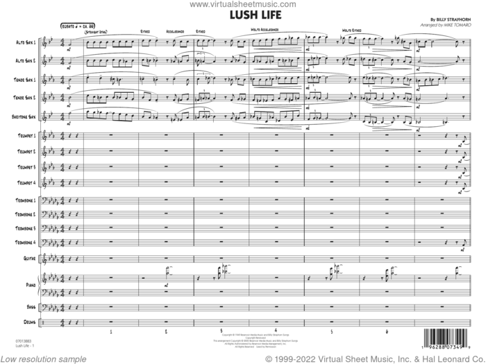 Lush Life (arr. Mike Tomaro) (COMPLETE) sheet music for jazz band by Billy Strayhorn and Mike Tomaro, intermediate skill level