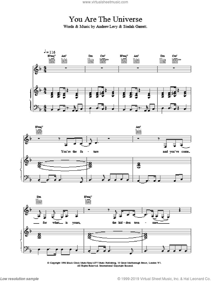 You Are The Universe sheet music for voice, piano or guitar by Brand New Heavies, intermediate skill level
