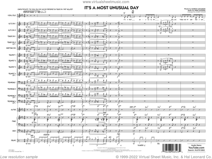 It's a Most Unusual Day (arr. Mark Taylor) (COMPLETE) sheet music for jazz band by Mark Taylor, Harold Adamson, Harold Adamson & Jimmy McHugh and Jimmy McHugh, intermediate skill level
