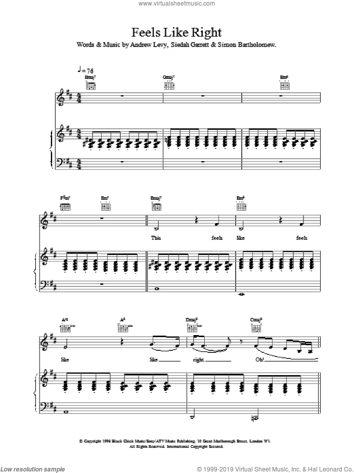 Feels Like Right sheet music for voice, piano or guitar by Brand New Heavies, intermediate skill level