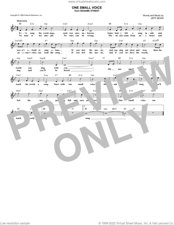 One Small Voice (from Sesame Street) sheet music for voice and other instruments (fake book) by Jeff Moss, intermediate skill level