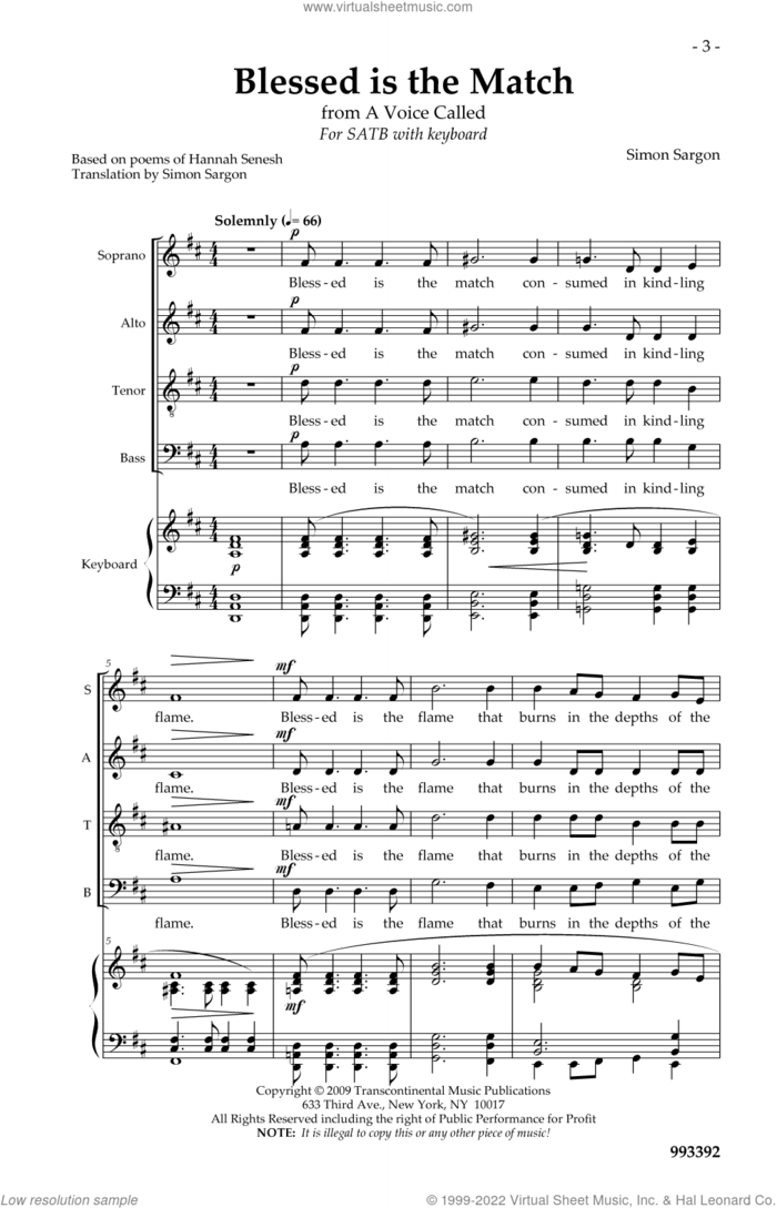 Three Choral Works from 'A Voice Called' sheet music for choir (SATB: soprano, alto, tenor, bass) by Simon Sargon, intermediate skill level