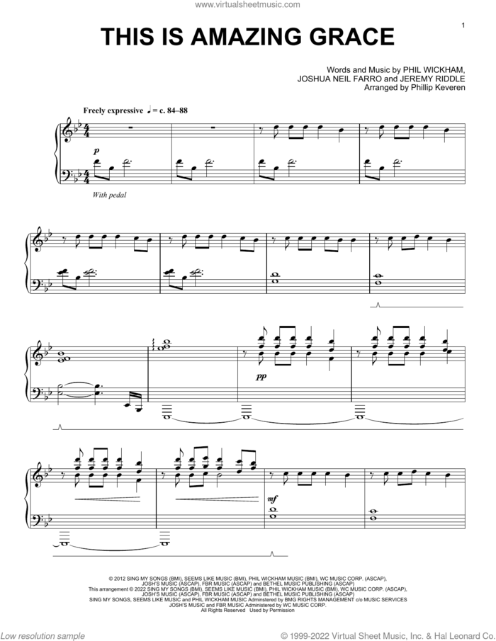 This Is Amazing Grace (arr. Phillip Keveren) sheet music for piano solo by Phil Wickham, Phillip Keveren, Jeremy Riddle and Joshua Neil Farro, intermediate skill level