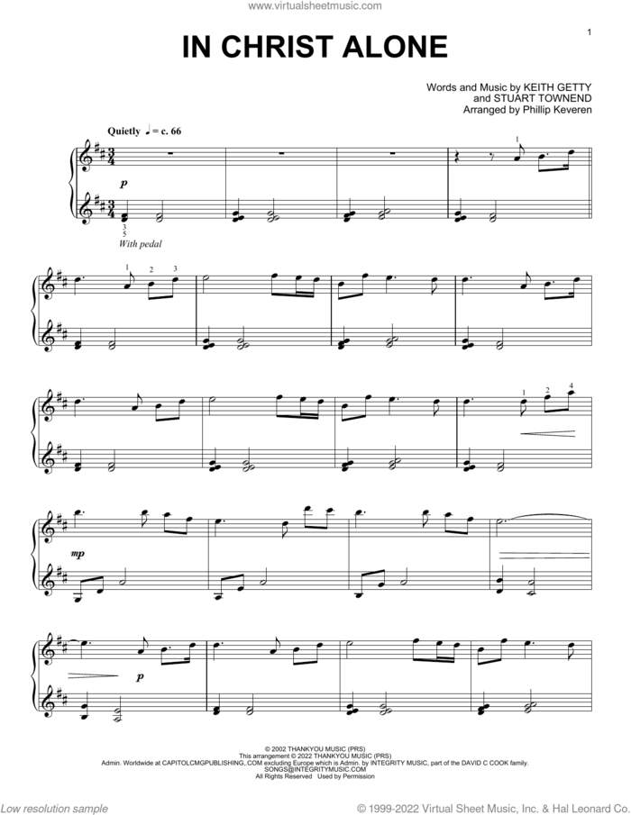In Christ Alone (arr. Phillip Keveren) sheet music for piano solo by Keith & Kristyn Getty, Phillip Keveren, Margaret Becker, Newsboys, Keith Getty and Stuart Townend, intermediate skill level