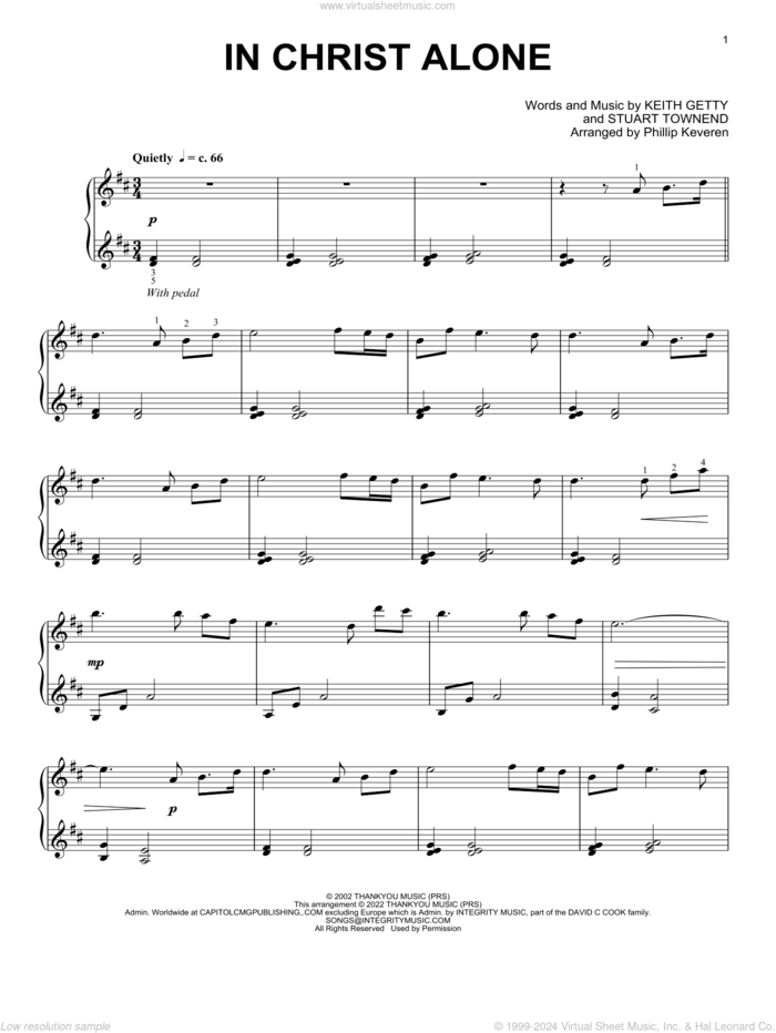 In Christ Alone (arr. Phillip Keveren) sheet music for piano solo by Keith & Kristyn Getty, Phillip Keveren, Margaret Becker, Newsboys, Keith Getty and Stuart Townend, intermediate skill level