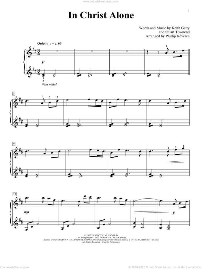 In Christ Alone (arr. Phillip Keveren) sheet music for piano solo by Keith & Kristyn Getty, Phillip Keveren, Margaret Becker, Newsboys, Keith Getty and Stuart Townend, intermediate skill level