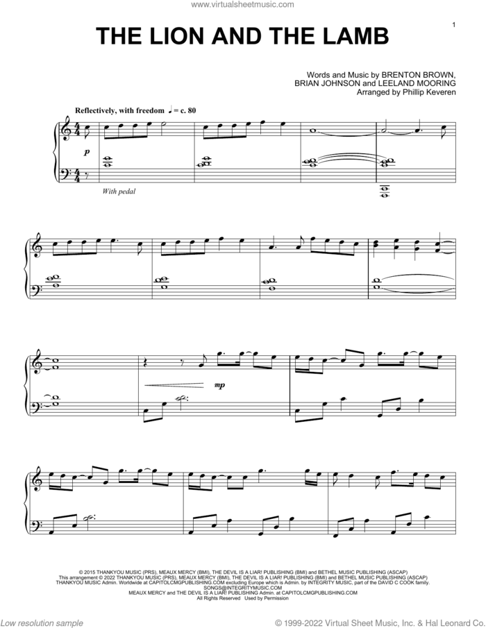 The Lion And The Lamb (arr. Phillip Keveren), (intermediate) sheet music for piano solo by Big Daddy Weave, Phillip Keveren, Brenton Brown, Brian Johnson and Leeland Mooring, intermediate skill level
