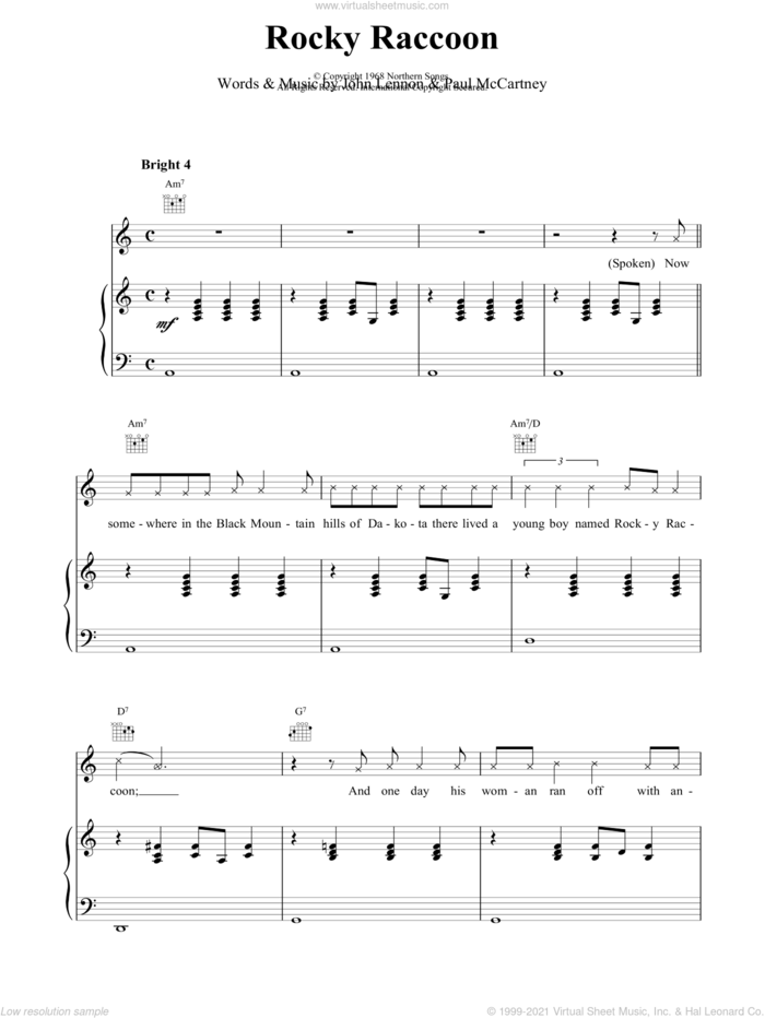 Rocky Raccoon sheet music for voice, piano or guitar by The Beatles, intermediate skill level