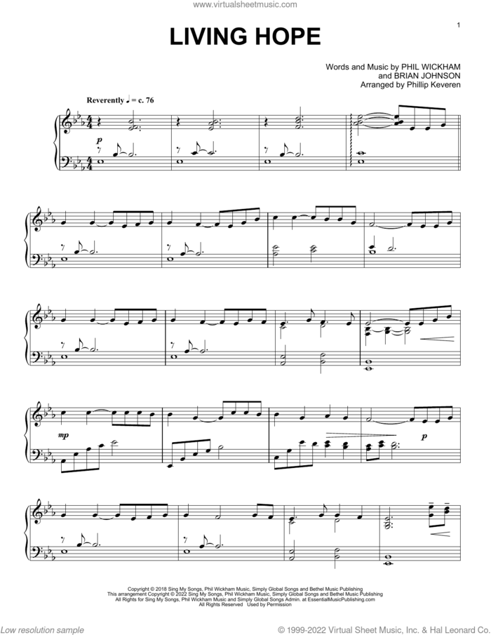 Living Hope (arr. Phillip Keveren), (intermediate) sheet music for piano solo by Phil Wickham, Phillip Keveren and Brian Johnson, intermediate skill level