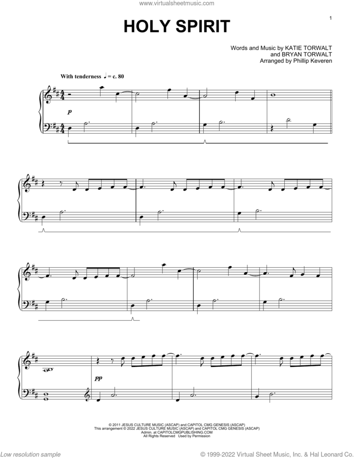 Holy Spirit (arr. Phillip Keveren) sheet music for piano solo by Francesca Battistelli, Phillip Keveren, Bryan Torwalt and Katie Torwalt, intermediate skill level