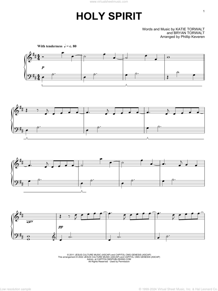 Holy Spirit (arr. Phillip Keveren) sheet music for piano solo by Francesca Battistelli, Phillip Keveren, Bryan Torwalt and Katie Torwalt, intermediate skill level