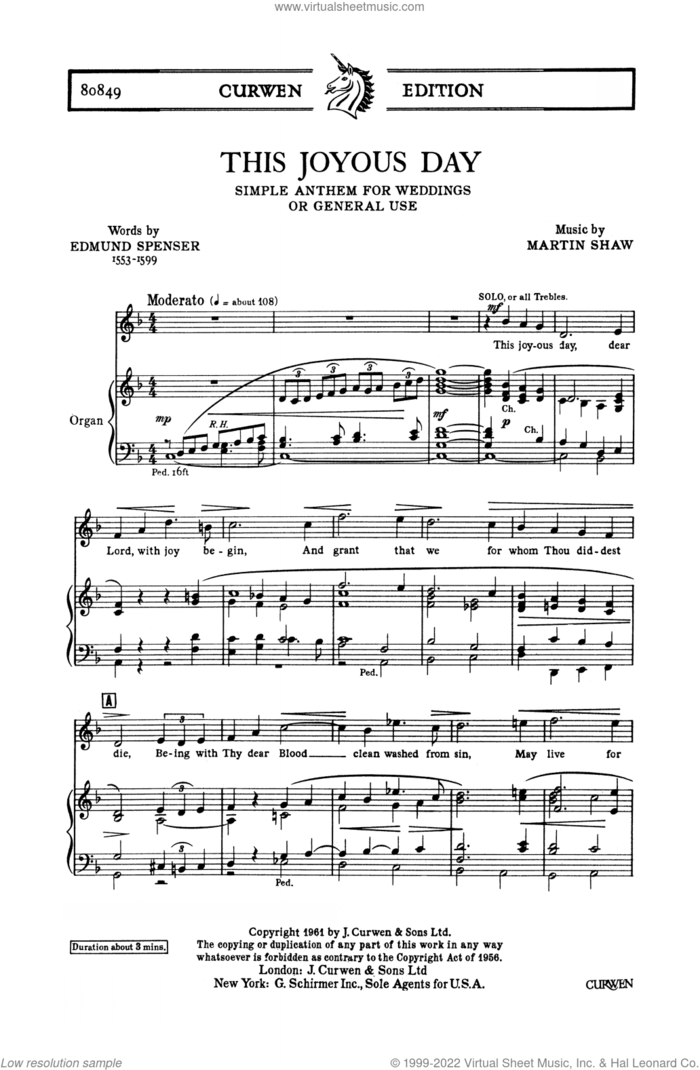 This Joyous Day sheet music for choir (Mixed) by Martin Shaw and Edmund Spenser, intermediate skill level