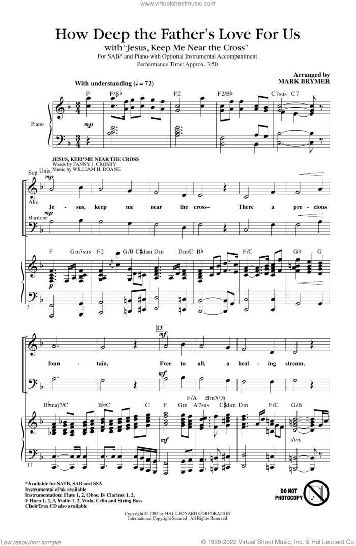 How Deep The Father's Love For Us (with 'Jesus Keep Me Near The Cross') sheet music for choir (SAB: soprano, alto, bass) by Stuart Townend and Mark Brymer, intermediate skill level
