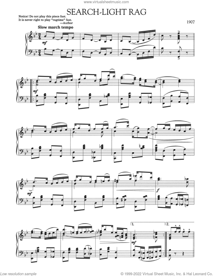 Search-Light Rag sheet music for piano solo by Scott Joplin, intermediate skill level
