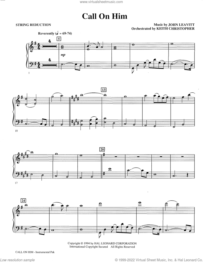Call on Him sheet music for orchestra/band (keyboard string reduction) by John Leavitt, Phil Speary and PSALM 116, intermediate skill level