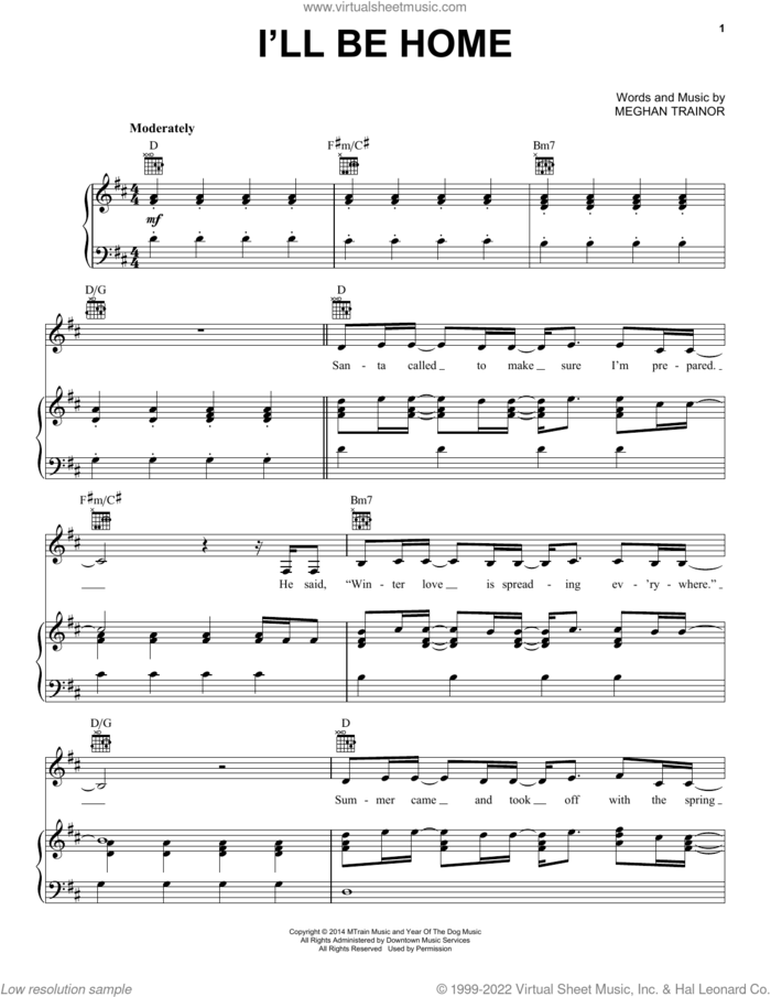 I'll Be Home sheet music for voice, piano or guitar by Meghan Trainor, intermediate skill level
