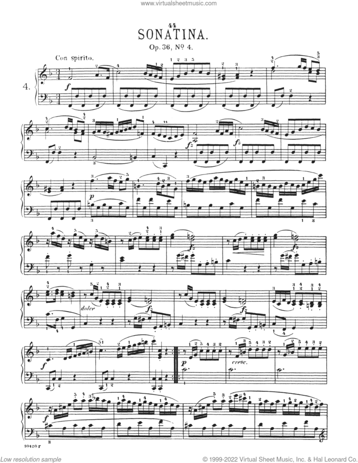 Sonatina In F Major, Op. 36, No. 4 sheet music for piano solo by Muzio Clementi, classical score, intermediate skill level