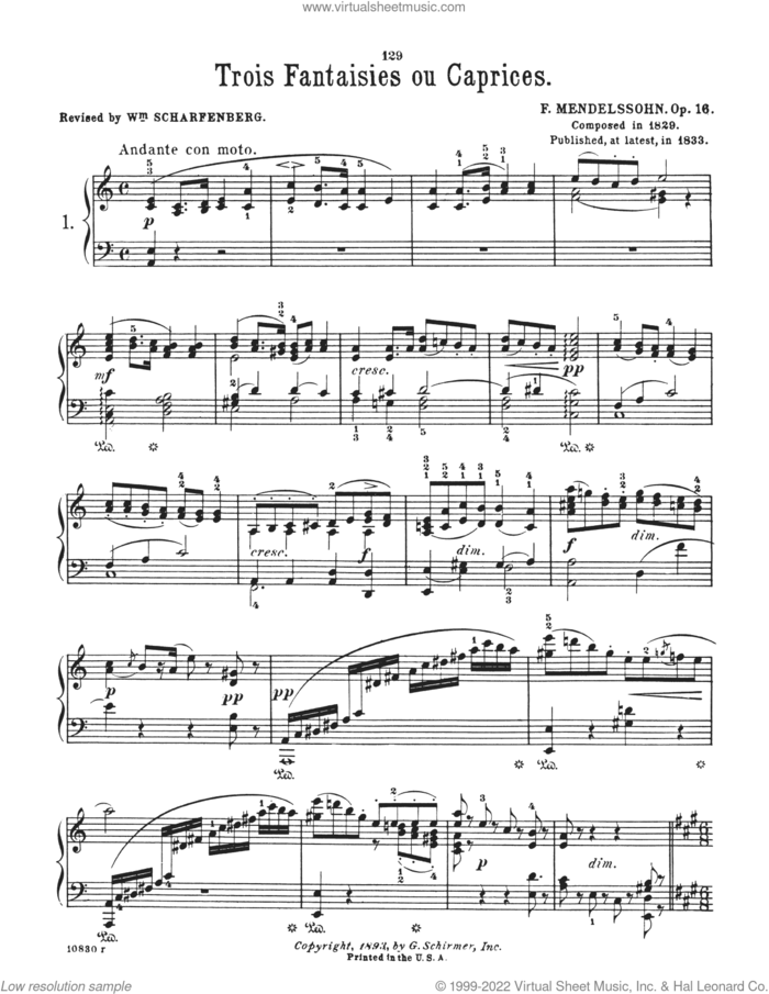 Fantasia In A Minor, Op. 16, No. 1 sheet music for piano solo by Felix Mendelssohn-Bartholdy, classical score, intermediate skill level