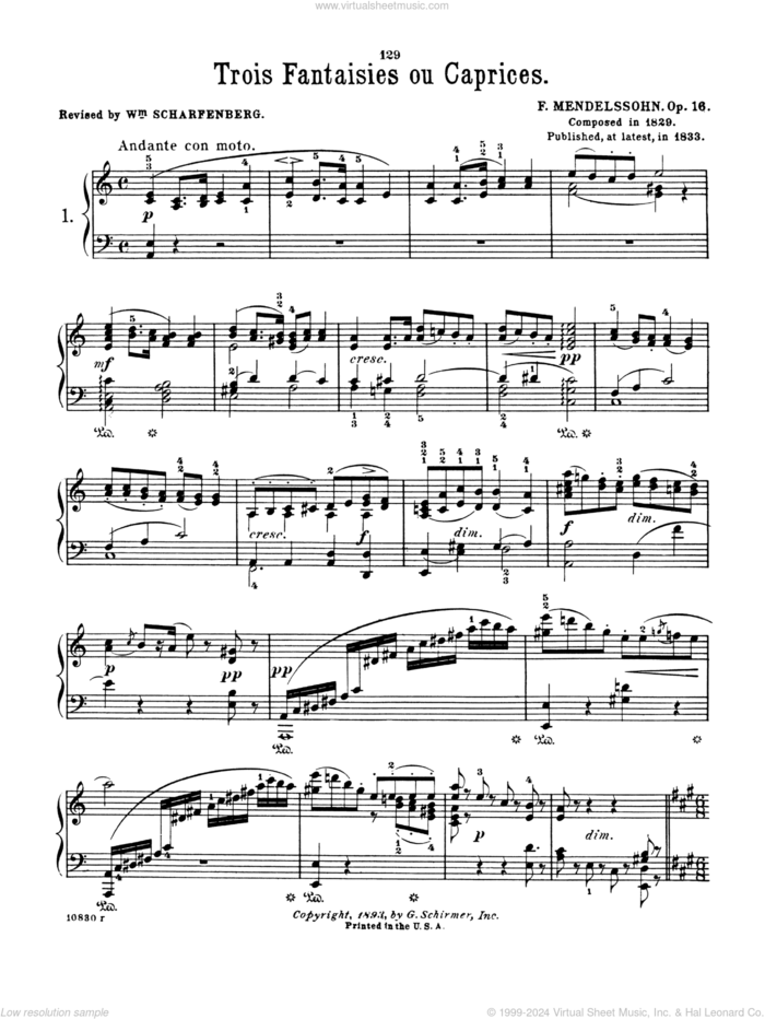 Fantasia In A Minor, Op. 16, No. 1 sheet music for piano solo by Felix Mendelssohn-Bartholdy, classical score, intermediate skill level