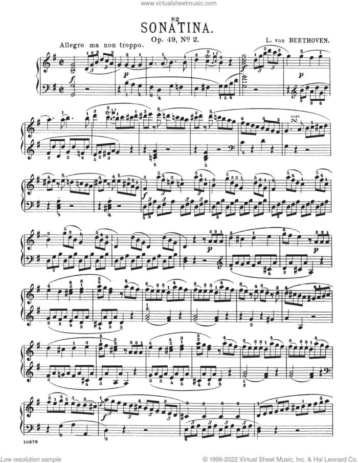Sonatina In G Major, Op. 49, No. 2 sheet music for piano solo by Ludwig van Beethoven, classical score, intermediate skill level