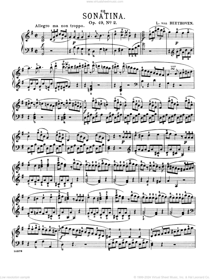 Sonatina In G Major, Op. 49, No. 2 sheet music for piano solo by Ludwig van Beethoven, classical score, intermediate skill level