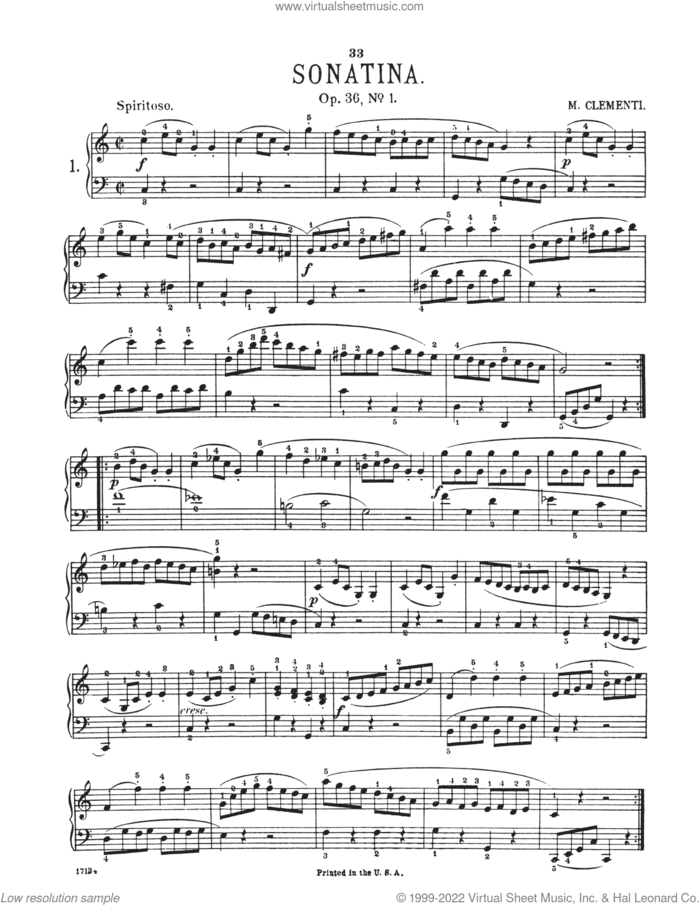 Sonatina In C Major, Op. 36, No. 1 sheet music for piano solo by Muzio Clementi, classical score, intermediate skill level