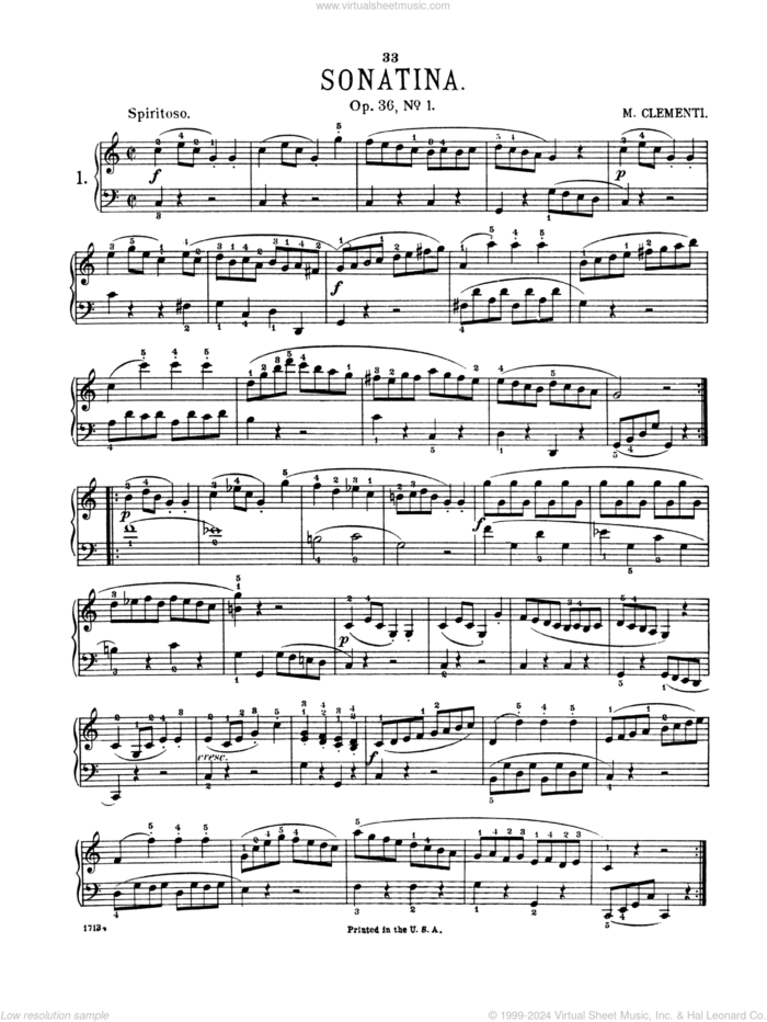 Sonatina In C Major, Op. 36, No. 1 sheet music for piano solo by Muzio Clementi, classical score, intermediate skill level