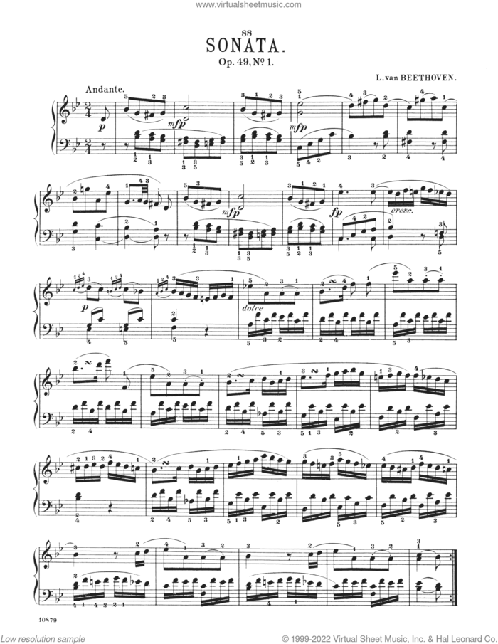 Sonatina, Op. 49, No. 1 sheet music for piano solo by Ludwig van Beethoven, classical score, intermediate skill level