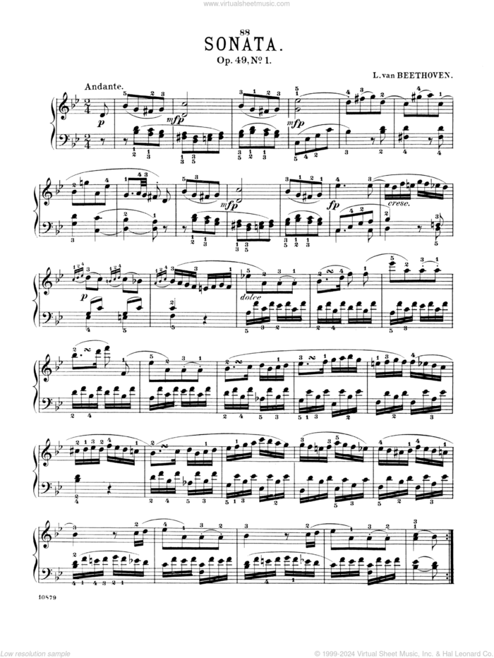 Sonatina, Op. 49, No. 1 sheet music for piano solo by Ludwig van Beethoven, classical score, intermediate skill level