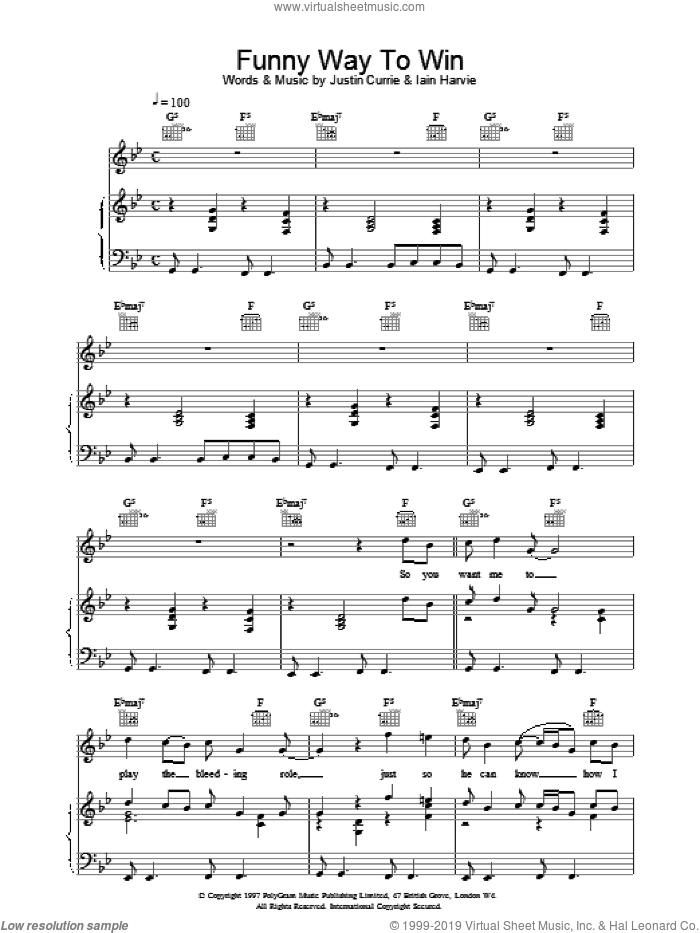 Funny Way To Win sheet music for voice, piano or guitar by Del Amitri, intermediate skill level
